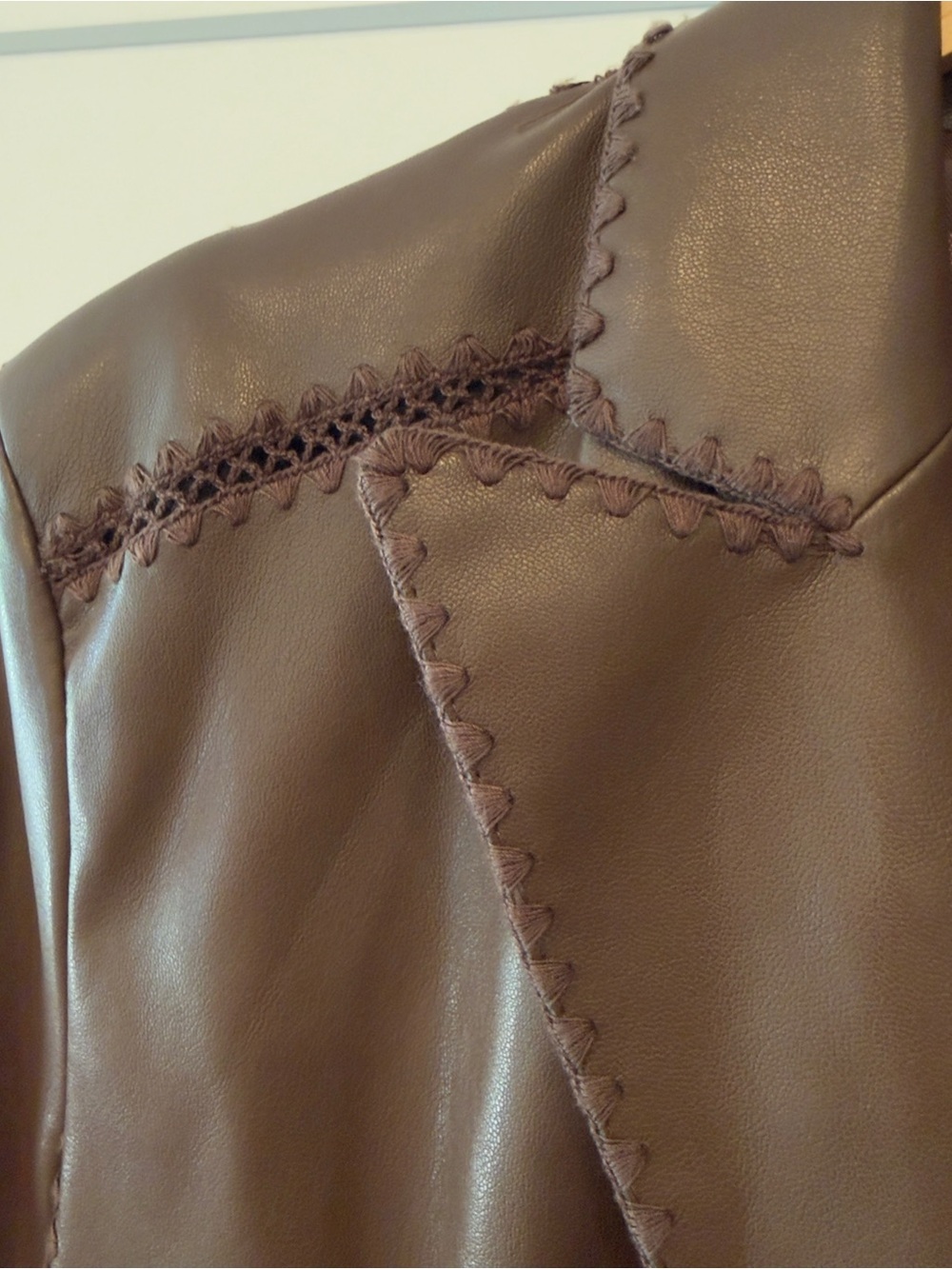 NWT Anthropologie Faux Leather Crochet Stitch Blazer Brown XXS - Picture 11 of 16